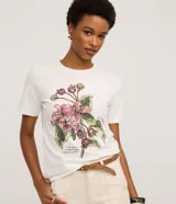 Remera Marfinno de corte slim en algodón blanco, con cuello redondo, manga corta y estampa frontal de flores punteadas y lettering.