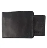 Billetera 2 en 1 Rip Curl modelo K-Roo Rfid, color negro, fabricada en cuero vacuno con diseño compacto y compartimento extraíble.
