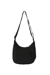 Bandolera de nailon color negro, con cierre frontal y correa ajustable.