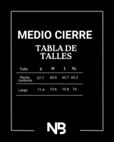 Buzo negro con cuello alto y medio cierre frontal, mangas largas con puños elásticos y calce cómodo.
