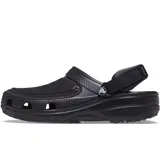 Zuecos Crocs modelo Classic Clog Yukon Vista II para hombre, color gris oscuro, con parte superior de piel sintética y correa ajustable en el talón.