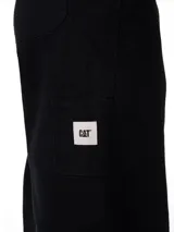 Pantalón de estilo carpintero en color negro, con corte relajado y pierna ancha. Presenta bolsillos laterales utilitarios, presilla para martillo y cierre frontal con botón y cremallera.