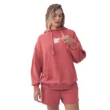 Buzo con capucha oversize color ladrillo, con logo estampado en el frente.