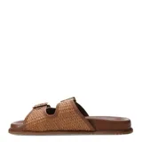 Sandalias planas Bottero para mujer, de tipo slide, color marrón. Presentan dos tiras con textura trenzada, cada una con hebilla metálica dorada decorativa y ajustable. Tienen plantilla anatómica y suela dentada.