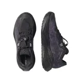 Championes de running Salomon modelo Aero Glide GRVL, color negro con detalles en violeta oscuro. Presentan un diseño técnico con malla transpirable, sistema de cordones de ajuste rápido y una entresuela robusta con textura alveolar para mayor amortiguación.