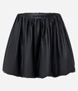 Minifalda balonê de poliuretano (PU) color negro, con cintura alta lisa y forro de poliéster.