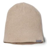 Gorro de punto Columbia modelo Ale Creek, en color beige claro, con diseño de tejido acanalado y etiqueta de la marca en el borde inferior.