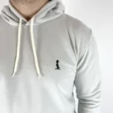 Canguro gris plata de algodón sin felpa, con capucha y cordones ajustables.