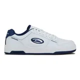 Championes urbanos Quiksilver modelo Drift para hombre, de diseño clásico inspirado en el skate, color blanco con detalles en azul marino. Presentan cordones blancos, perforaciones en la puntera para mayor ventilación, el logo de la marca en el lateral y suela de goma con detalles azules.