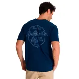 Remera azul marino de manga corta con logo de Caterpillar estampado en el pecho.