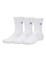 Medias de caña media color blanco, con tejido acanalado y detalle bordado con el número 1996 en azul y una línea roja debajo.