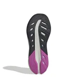 Championes de running Adidas modelo Questar 3, de color azul oscuro con detalles en gris y violeta. Presentan un diseño técnico con malla transpirable, las icónicas tres bandas de la marca en los laterales y una entresuela amortiguada.