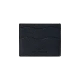 Tarjetero de cuero color azul marino, de diseño compacto con múltiples ranuras para tarjetas y el logo grabado de la marca Eme Studios.