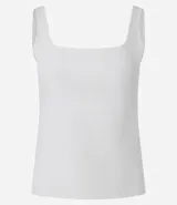 Blusa de canalé color bordo, sin mangas, con escote cuadrado y tirantes anchos.