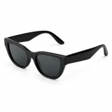 Lentes de sol con armazón negro de policarbonato y cristales oscuros, de diseño estilo cat-eye con patillas anchas.