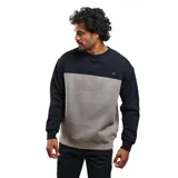 Buzo de cuello redondo Maui and Sons, con diseño de bloques de color en negro y gris. Presenta puños y ruedo acanalados, con un pequeño parche con el logo de la marca en el pecho.