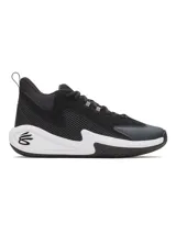 Championes Under Armour Curry 3Z7 SDE de básquet, color negro con entresuela blanca. Combinan capellada de malla transpirable y revestimientos de cuero, con amortiguación Charged Cushioning y suela de goma con patrón de tracción.