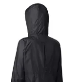 Campera cortaviento Columbia modelo Flash Forward II, color negro, con capucha ajustable, cierre frontal y bolsillos laterales con cremallera. Cuenta con tecnología Omni-Shield y protección solar Omni-Shade.