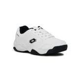 Championes Lotto blancos de cuero sintético, con detalles en gris en el talón y la suela.