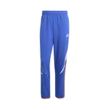 Pantalón deportivo azul con detalles en blanco y naranja, parte de la colección Adidas F50. Confeccionado en tejido técnico de punto doble, con logo de Adidas bordado.