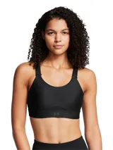 Top deportivo Under Armour Infinity High 2.0 de alta sujeción, color negro, con tirantes ajustables y banda elástica inferior.