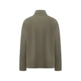 Campera polar Hurley modelo Terra, color verde militar, con cuello alto, cierre frontal completo y bolsillos laterales. Cuenta con un pequeño parche hexagonal de cuero en el pecho.