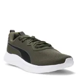 Championes deportivos Puma modelo Resolve Modern, color verde oliva con detalles en negro y suela blanca. Presentan un diseño de malla transpirable con cierre de cordones y el logo de la marca en el lateral.