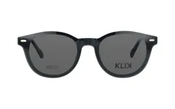 Anteojos de receta marca Klik, modelo 105AU, con armazón de acetato en color azul traslúcido y diseño de forma redondeada.