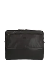 Maletín porta laptop de cuero natural color marrón, con compartimento principal con cierre, bolsillo frontal con cierre y solapa, y detalles metálicos envejecidos.