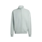 Campera deportiva Adidas con cierre frontal completo, cuello alto y puños elásticos. Presenta un diseño minimalista en color verde claro con el logo de la marca sutilmente grabado en la manga.