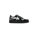 Championes de diseño urbano A Bathing Ape Bape Sta Low-Top, color negro con acabado charol brillante y el icónico emblema de estrella en contraste blanco en el lateral.