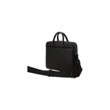 Bolso para laptop Boss modelo Ray en color negro, confeccionado en cuero sintético con textura granulada. Cuenta con doble asa de mano, cierre superior con cremallera, bolsillo frontal con cierre, herrajes metálicos plateados y el logotipo de la marca en la parte frontal.
