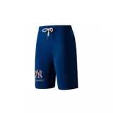 Short de felpa azul marino con cordón ajustable en la cintura de color rosado claro y bordado de los New York Yankees en la pierna derecha.