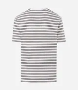 Remera relaxed de algodón a rayas horizontales blancas y negras, con cuello redondo, manga corta y logo "Soul." bordado en el pecho.