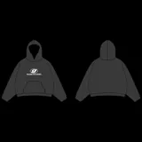 Hoodie negro de algodón con capucha y bolsillo canguro.