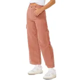 Pantalón de pana color salmón, de corte ancho y tiro alto.