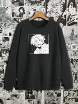 Buzo negro de corte clásico con cuello redondo y mangas largas. Estampado frontal con diseño de Langa Hasegawa, personaje del anime SK8 the Infinity.