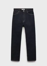 Jeans de tiro alto y corte slim fit, con diseño crop y cinco bolsillos. Presenta cierre frontal con cremallera y botón, y costuras en contraste.