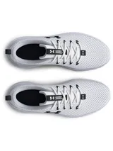 Championes de running Under Armour modelo Phade RN 2, color blanco con detalles en negro. Presentan una parte superior de malla ligera y transpirable, entresuela con amortiguación de EVA y suela de goma resistente con ranuras flexibles.