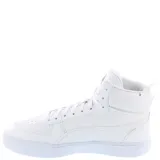 Championes de caña media Puma modelo Caven Mid, color blanco con detalles en dorado. Presentan diseño de inspiración retro con perforaciones en la puntera y logo de la marca en el lateral y la lengüeta.
