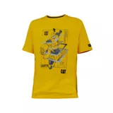 Remera amarilla de algodón con estampado de Bumblebee de Transformers y el logo de Caterpillar.