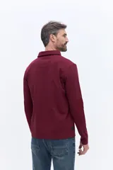Remera polo de manga larga color bordó, confeccionada en algodón. Presenta cuello clásico con cierre de botones y detalle de logo bordado en el pecho.