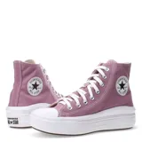 Championes Converse Chuck Taylor Move de caña alta color lila con plataforma blanca y cordones blancos.
