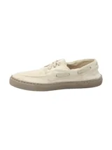 Zapatillas de lona color beige, modelo Napa de RKF, con diseño tipo náutico, cordones frontales y suela de goma marrón.