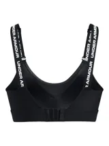 Top deportivo Under Armour Infinity High 2.0 negro de alta sujeción, con tirantes ajustables estampados con el logo de la marca y banda elástica inferior con el emblema. Incluye acolchado moldeado y panel de malla frontal.
