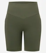 Bermuda deportiva Get Over de poliamida color marrón, con cintura ancha y diseño de tiro alto.