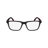 Armazón para anteojos de receta Lacoste, modelo 6010/55 col 001, de acetato negro con patillas bordeaux.