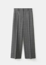 Pantalón de vestir gris con sutil estampado a cuadros, de corte oxford y tiro medio.