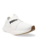 Championes Puma Softride Harmony Slip color blanco con detalles en marrón en la puntera y logo de la marca en negro.