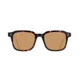 Lentes de sol con montura cuadrada de carey y lentes marrones.